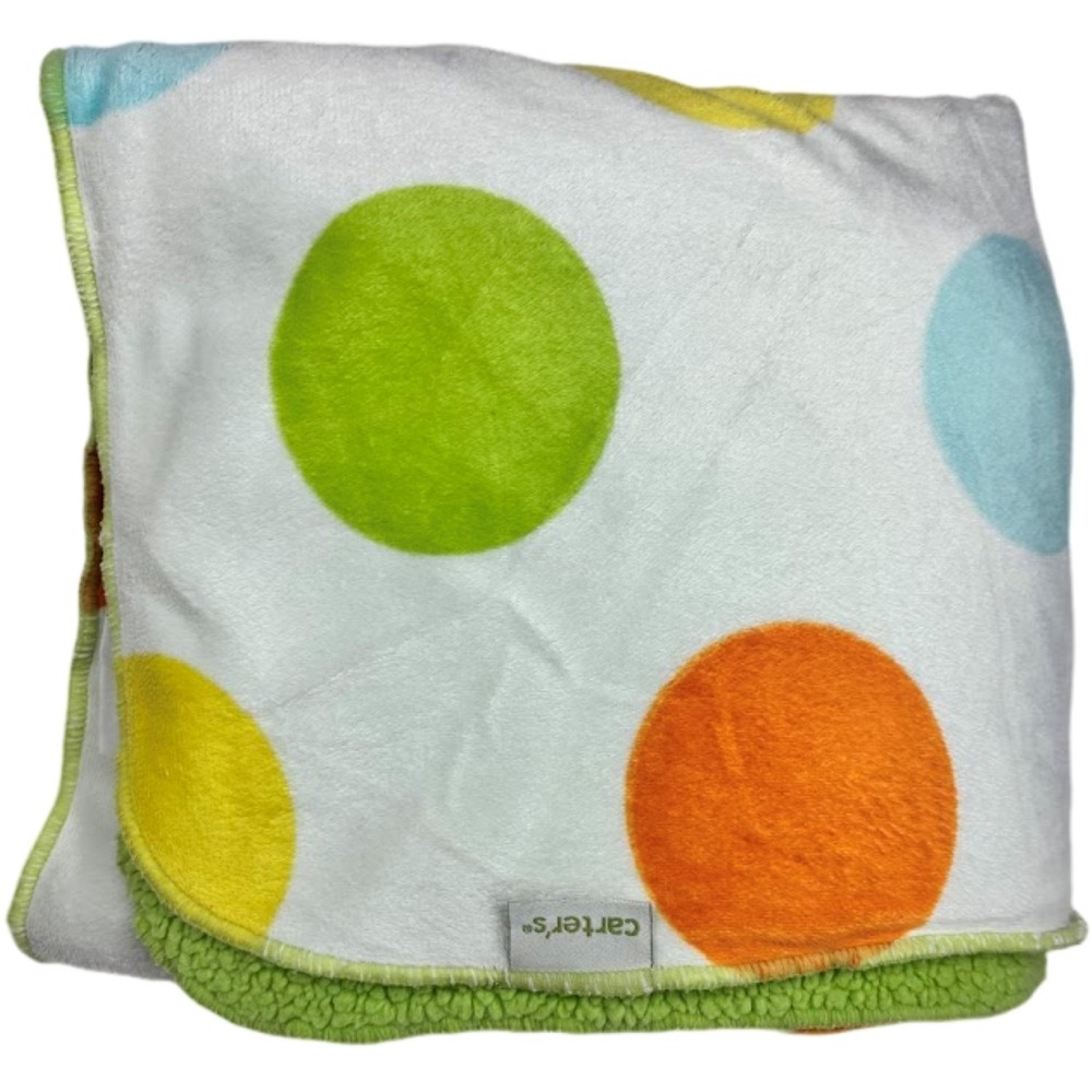 Carter's Green Sherpa Big Polka Dot Baby Blanket Orange Blue Yellow Unisex 30x40